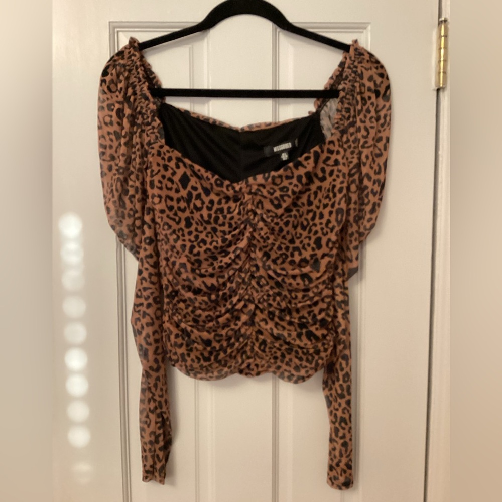 Missguided Brown Animal Print Ruched Crop Top